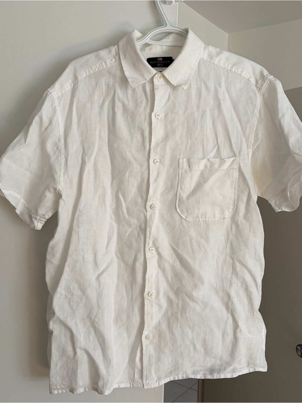 Blue Harbour Marks & Spencer Men's White Short-Sleeve Button-Down Linen Shirt M